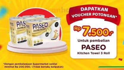 Paseo Kitchen Towel 3 roll Harga Promo Rp-7.500, Dengan Disertai Pembelanjaan Supermarket Min Senilai Rp. 200.000 
Tidak Berlaku Kelipatan