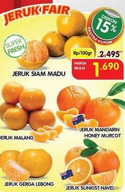 Promo Harga Jeruk Siam Madu, Jeruk Malang, Jeruk Mandarin Honey Murcot, Jeruk Gerga Lebong, Jeruk Sunkist Navel 100 g  - Superindo