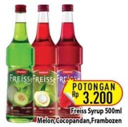 Promo Harga Freiss Syrup Melon, Frambozen, Cocopandan 500 ml - Hypermart