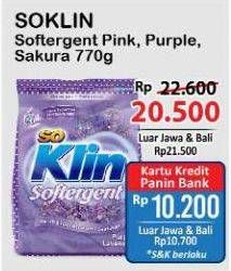 Promo Harga So Klin Softergent Rossy Pink, Purple Lavender, Soft Sakura 770 gr - Alfamart