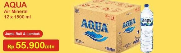 Promo Harga AQUA Air Mineral per 12 botol 1500 ml - Indomaret