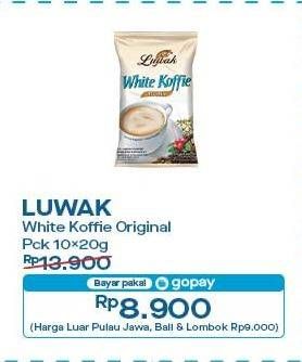 Promo Harga Luwak White Koffie Original per 10 sachet 20 gr - Indomaret