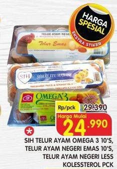 Promo Harga SIH Telur Omega 3, Emas, Ayam Negeri Rendah Kolesterol 10 pcs - Superindo