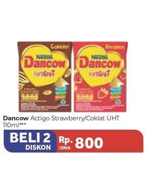 Promo Harga DANCOW Fortigro UHT Cokelat, Stroberi 110 ml - Carrefour
