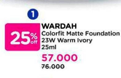 Promo Harga Wardah Colorfit Matte Foundation 23W Warm Ivory  - Watsons