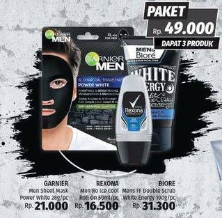 Promo Harga GARNIER Charcoal Tissue Mask/ REXONA Men Roll On/ BIORE MENS Facial Foam  - LotteMart