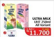 Promo Harga ULTRA MILK Susu UHT All Variants per 2 pcs 250 ml - Alfamidi