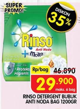 Promo Harga Rinso Anti Noda Deterjen Bubuk 1200 gr - Superindo