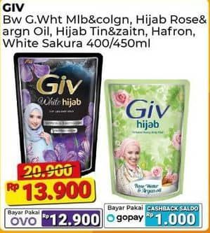 Promo Harga GIV Body Wash Pearl Sakura, Saffron Niacinamide, Mulberry Collagen, Hijab Tin Zaitun, Damask Rose Cherry Blossom 400 ml - Alfamart