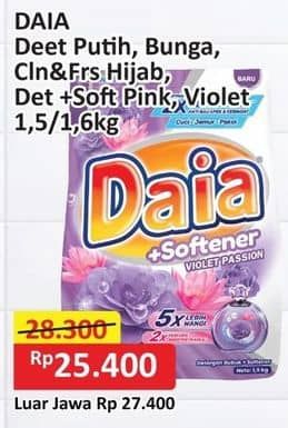Promo Harga Daia Deterjen Bubuk Bunga, Putih, + Softener Pink, + Softener Violet 1500 gr - Alfamart