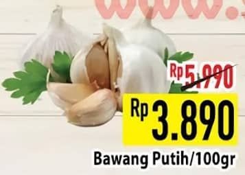 Bawang Putih per 100 gr Diskon 35%, Harga Promo Rp3.890, Harga Normal Rp5.990