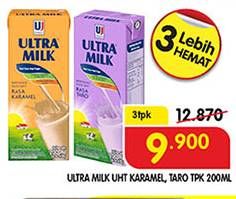 Promo Harga ULTRA MILK Susu UHT Karamel, Taro 200 ml - Superindo