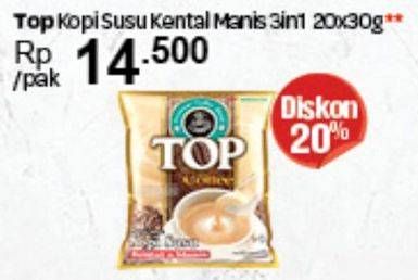 Promo Harga Top Coffee Kopi 3in1 per 20 sachet 30 gr - Carrefour