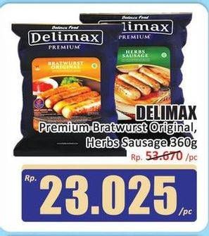 Promo Harga Delimax Premium Bratwurst Original, Herbs 360 gr - Hari Hari