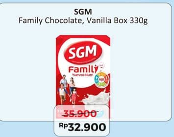 Promo Harga SGM Family Yummi Nutri Creamy Chocolate, Vanilla 330 gr - Alfamart