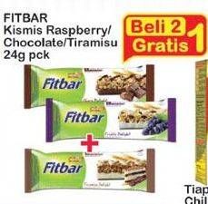 Promo Harga FITBAR Makanan Ringan Sehat Kismis Raspberry, Chocolate, Tiramisu per 2 pcs 24 gr - Indomaret