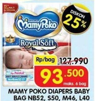 Promo Harga Mamy Poko Pants Royal Soft NB52, XL40 52 pcs - Indomaret