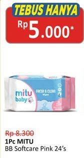 Promo Harga MITU Baby Wipes Softcare Pink 24 pcs - Alfamidi