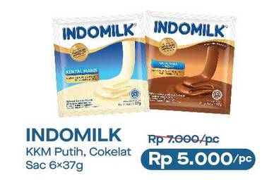 Promo Harga INDOMILK Susu Kental Manis Plain, Cokelat per 6 sachet 37 gr - Alfamart