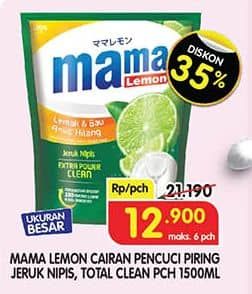 Promo Harga Mama Lemon Cairan Pencuci Piring Jeruk Nipis, Total Clean 1500 ml - Superindo