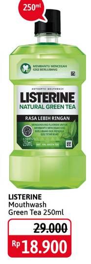 Promo Harga LISTERINE Mouthwash Antiseptic Natural Green Tea 250 ml - Alfamidi