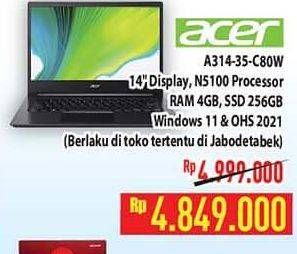 Promo Harga Acer Aspire 3 Slim A314-35-C80W  - Hypermart