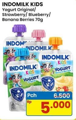 Promo Harga Indomilk Kids Yogurt Banana Berries, Blueberry, Original, Strawberry 70 gr - Indomaret