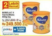 Promo Harga BEBELAC 3 Susu Pertumbuhan Madu, Vanila 800 gr - Indomaret