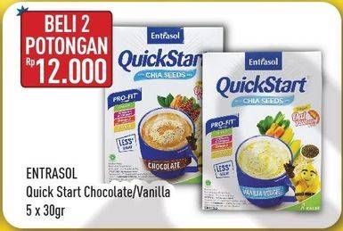 Promo Harga ENTRASOL QuickStart Sereal Chocolate, Vanilla per 2 box 5 pcs - Hypermart