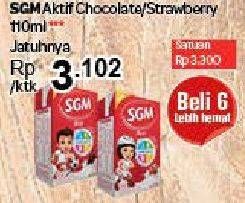 Promo Harga SGM Aktif Susu Cair Chocolate, Strawberry 110 ml - Carrefour