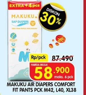 Promo Harga Makuku Comfort Fit Diapers Pants M42+4, L40+4 44 pcs - Superindo