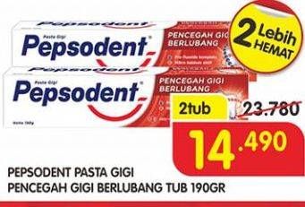 Promo Harga PEPSODENT Pasta Gigi Pencegah Gigi Berlubang per 2 pcs 190 gr - Superindo