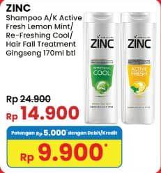 Promo Harga Zinc Shampoo Active Fresh Lemon, Refreshing Cool, Hair Fall Treatment 170 ml - Indomaret