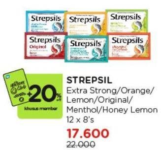 Promo Harga Strepsils Candy Extra Strong, Vitamin C Orange, Honey Lemon Soothing, Original, Menthol Cool, Sugar Free Lemon 20 gr - Watsons