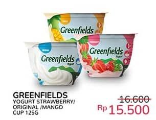 Promo Harga Greenfields Yogurt Strawberry, Original, Mango 125 gr - Indomaret