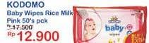Promo Harga KODOMO Baby Wipes Rice Milk Pink per 2 pouch 50 pcs - Indomaret