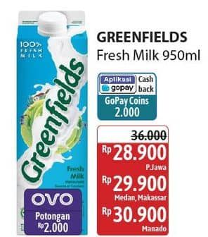 Promo Harga Greenfields Fresh Milk 1000 ml - Alfamidi