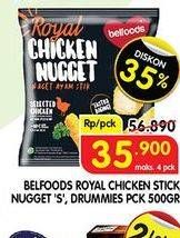 Promo Harga BELFOODS Royal Nugget Chicken Nugget S, Chicken Nugget Drummies 500 gr - Superindo