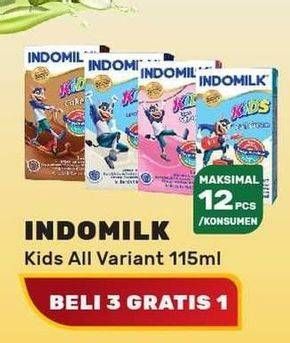 Promo Harga INDOMILK Susu UHT Kids Cokelat, Vanila, Stroberi 115 ml - Yogya