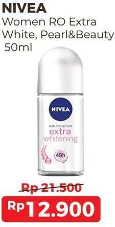 Promo Harga NIVEA Deo Roll On Extra Whitening, Pearl Beauty 50 ml - Alfamart