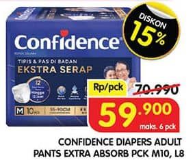 Promo Harga Confidence Adult Pants Slim & Fit Extra Absorb M10, L8 8 pcs - Superindo