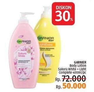 Promo Harga Garnier Body Lotion Bright Complete Vitamin C, Sakura Glow Serum Milk UV 400 ml - LotteMart