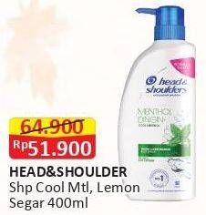 Promo Harga HEAD & SHOULDERS Shampoo Cool Menthol, Lemon Fresh 400 ml - Alfamart