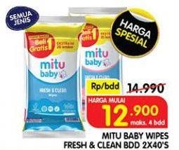Promo Harga Mitu Baby Wipes Fresh & Clean All Variants per 2 pouch 40 pcs - Superindo