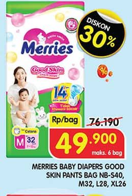 Promo Harga Merries Pants Good Skin S40, M32, L28, XL26 26 pcs - Superindo