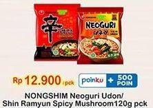 Promo Harga NONGSHIM Noodle Shin Ramyun Spicy Mushroom, Neoguri Udon 120 gr - Indomaret