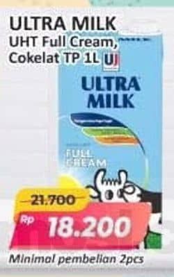 Promo Harga Ultra Milk Susu UHT Full Cream, Coklat 1000 ml - Alfamart