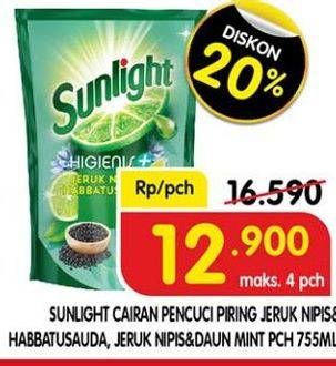 Promo Harga SUNLIGHT Pencuci Piring Anti Bau With Daun Mint, Higienis Plus With Habbatussauda, Jeruk Nipis 100 755 ml - Superindo