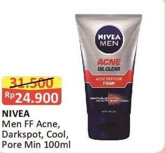 Promo Harga NIVEA MEN Facial Foam Acne Defense, Dark Spot, Oil Control Men Cooling 100 ml - Alfamart