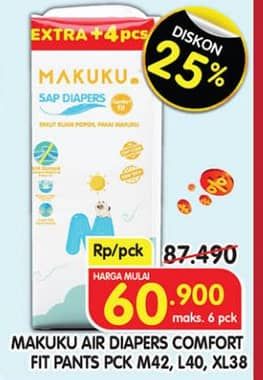 Promo Harga Makuku Comfort Fit Diapers Pants XL38, M42, L40 38 pcs - Superindo